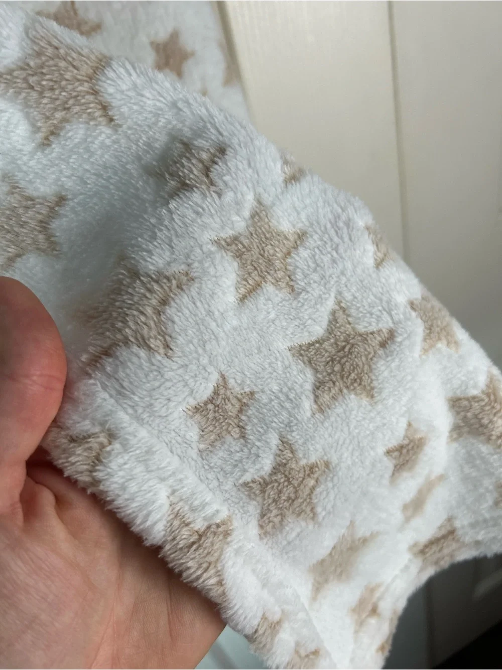 Kidgets Tan White Stars Baby Blanket Soft Plush Lovey